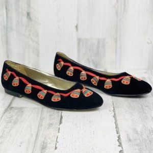 Vintage 90s Black Velvet Christmas Holiday Bells Flats